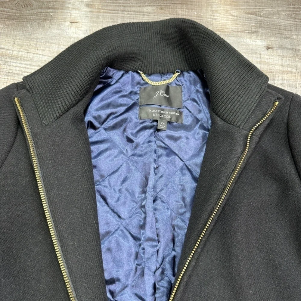 J.Crew Women's Sz 24 Italian Stadium Cloth By Nello Gori Wool Blend Coat Black
